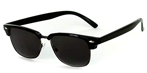 Lunettes De Soleil De Lecture Teintées Monture Classique Rétro Noire Ornement Gris Métallique Verres UV400 Hommes Femmes Étui À Lunettes & Chiffon 3.00