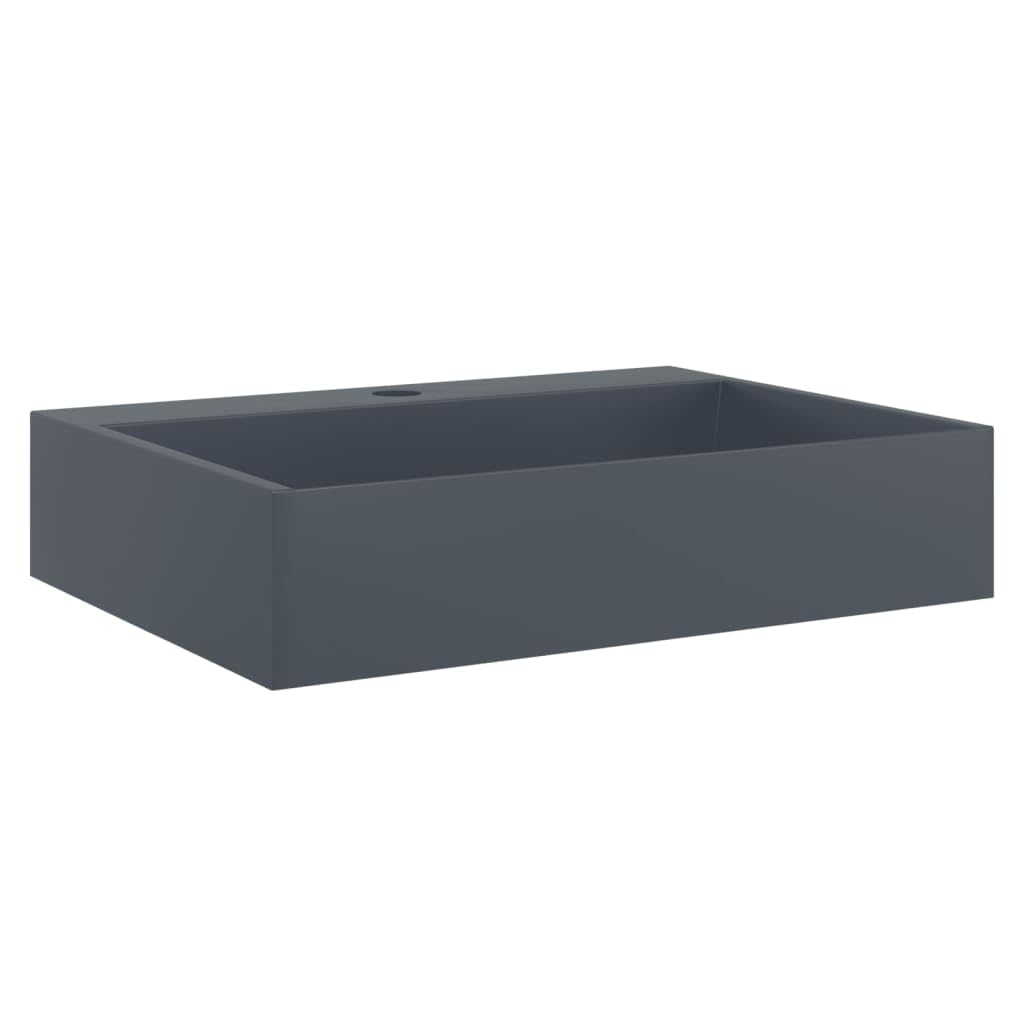 Vasque Żeliwo mineralne 50x38x11 cm Antracyt | Umywalka, otwór na kran, montaż ścienny lub blatowy, łatwe czyszczenie