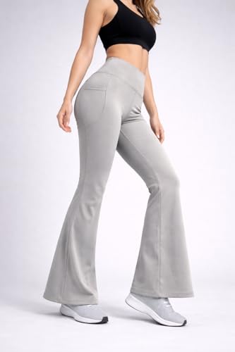 Image of Women's High Waist Bootcut Yoga Pants with Side Pockets | Flared Gym Leggings for Women | Stretchable Workout Bell Bottom Tights for Yoga, Gym, Running & Casual Wear Pack of 2