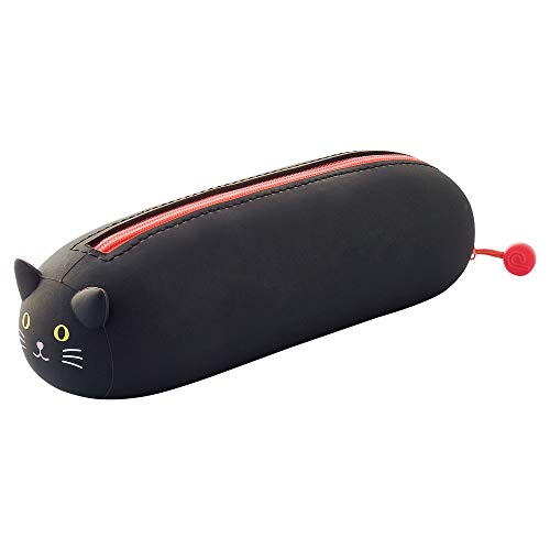 LIHIT LAB PuniLabo Zipper Pen Case/Pouch Horizontal 2.5 x 7.9 Black Cat (A7781-3) Pen: 2.5x 7.9x 2.4