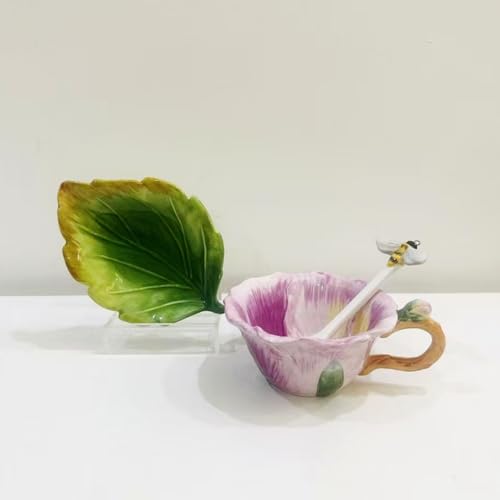 Juego de taza y platillo de cerámica con cuchara miniatura 4