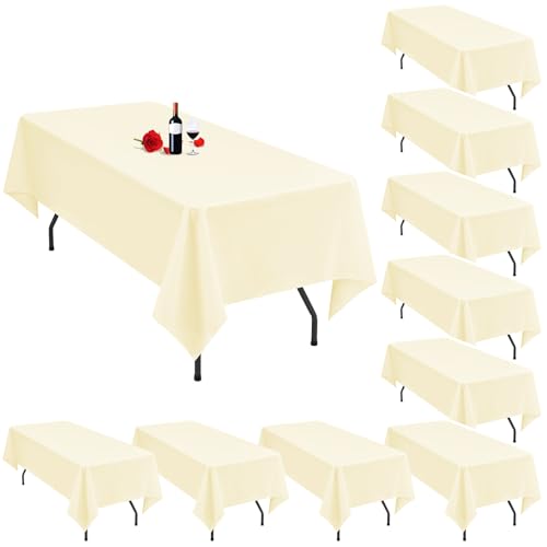 Lumaycens 10 Pack Beige Tablecloth 60 x 126 Inch Beige Table Cloth for 8 Foot Rectangle Tables Cream Tablecloth Washable Polyester Fabric Cream Table Cloth Rectangle for Parties Wedding Banquet