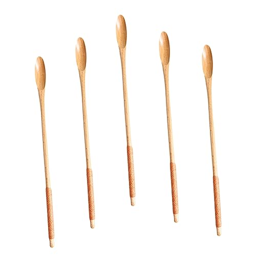 FELTECHELECTR 5pcs Wooden Demitasse Spoons Coffee Bar Stirring Spoon Long Handle Honey Mixing Spoon for Cooking