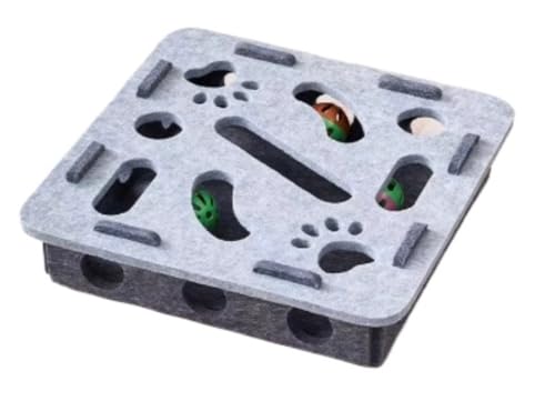 WOLKKAM猫のおもちゃ、退屈しのぎ、猫のじゃれあい、猫のエネルギー消費、パズル迷路、ベルホールフェルトボックス (四角,グレー)