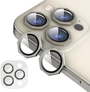 واقي عدسة كاميرا بشكل سداسي هندسي من Next Store متوافق مع iPhone 15 – غطاء كاميرا من الزجاج المقوى 9H مع حلقة معدنية ، مقاوم للخدوش و الصدمات. (تيتانيوم)