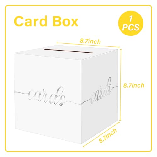 Image of 1 Pack White and Silver Foil Card Box for Party, 8.7 inch White Gift Card Box for Birthday, Wedding, Baby Shower, Retirement, Anniversary, Graduation, Raffle Ticket