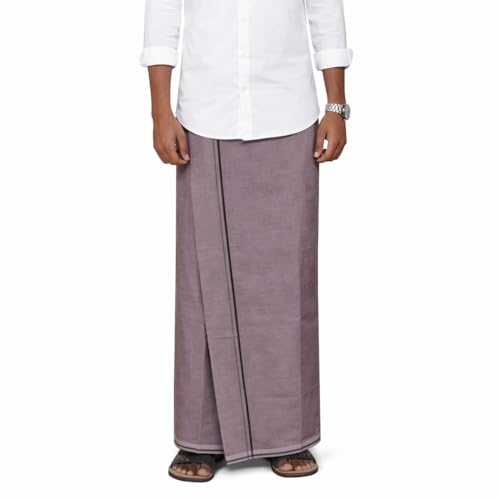 Image of Pure Cotton Dhoti for Men (1.28 x 1.87 m) | Solid Panchalu with Varied Small Color Border | Kerala Cotton Veshti, Khadi Dhoti | Lightweight Pooja & Temple Wear