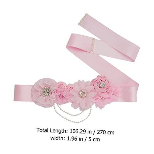 BESPORTBLE Shower Maternity Waistband Party Dress Accessory with Pink Floral Pearls Rhinestone Bridal Belt Decorative Girdle for Wedding Bride2