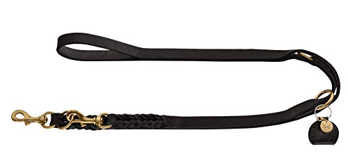 HUNTER Sansibar SOLID Verstellbare Führleine für Hunde, Leder, geflochten, robust, elegant, 2 x 200 cm, schwarz