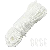 Fahnenseil Fahnenmast Seil Outdoor Kletterseil - 11m Wäscheleine Reißfester mit 4 Fahnenmastclip Nylon Hissseil Weiß Ersatzseil Nylonseile Flaggen Zubehör für Garten Heimseil Zelt Camping Wäscheleine