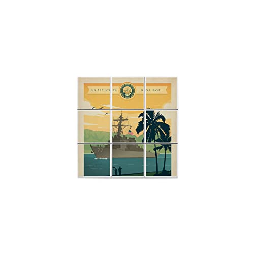 Fabulous Lot x9 Carreaux Céramique Décoratif 4,5 x 4,5 cm - Pearl Harbor Hawaii Affiche Poster Vintage Voyage Art Deco (Taille totale 13,5 x 13,5cm)