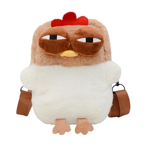 Bolso bandolera de pollo de peluche con cremallera para niños, bebés y niños pequeños | Bolsa de hombro de felpa suave con forma de pollo | Divertida bolsa de peluche para viajes, escuela