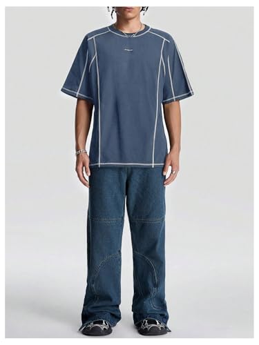 Men's Letter Print Oversized T-Shirts Y2k Short Sleeve Crew Neck Streetwear Tee Tops3