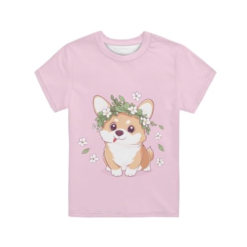 Girls Short Sleeve Shirt with Cute Graphic Crewneck Pullover Tees Tops for Kids 2-16 Y