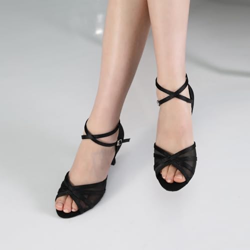 Women's Latin Dance Shoes Mesh Cross Strap Ballroom Salsa Bachata Professional Practice2