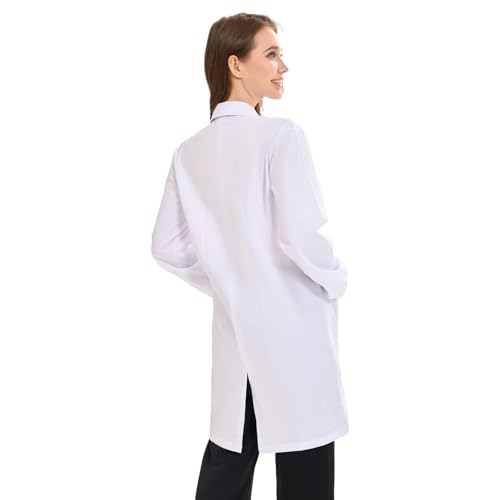 Image of Women's Lab Coats Snap Closure 4 Pockets Elastic Cuffs Professional Medicas Long Sleeve Labcoats Scientist College