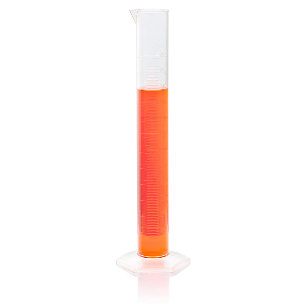 Globe Scientific 3705-250 Diamond Essentials PMP Graduated Measuring Cylinder, Class A, Tall Form, 250ml Capacity