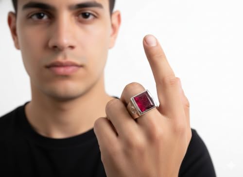 Image of Choose Your Color Mens Bold Ring 925 Sterling Silver Gemstone Wedding Engagement Statement Ring Birthstone Solitaire Jewellery Ring Sizes 4, 5, 6, 7, 8, 9, 10, 11, 12, 13,