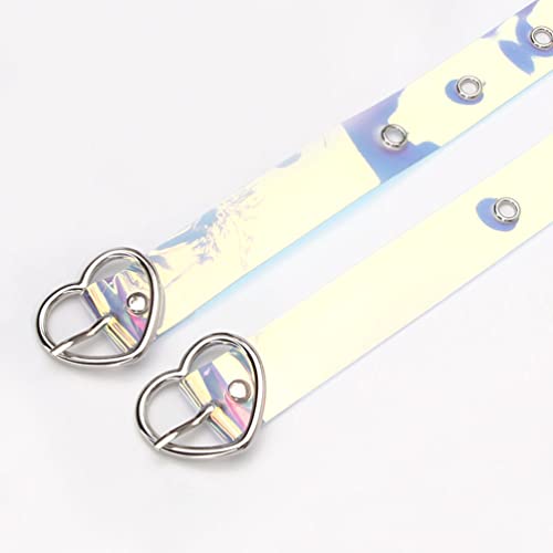 2 Pcs PVC Holographic Single Grommet Belt with Metal Buckle for Women Overcoat Dress Sweater Jeans Pants Blouse Tshirt (Heart Buckle)2