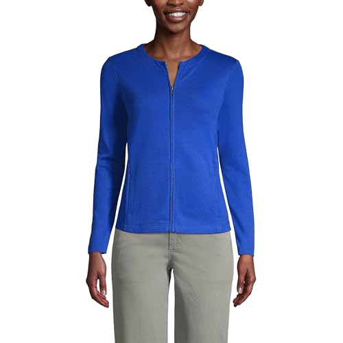 Lands' End Womens Cotton Polyester Zip Crew Cardigan Dark Cobalt Blue Regular Large