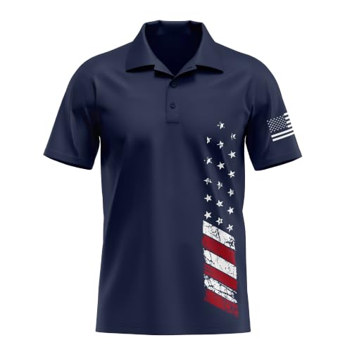 Camisetas Polo para Hombre con Estampado de Bandera Estadounidense, Camisas de Golf Patrióticas con Tecnología Antitranspirante y Secado Rápido miniatura 1