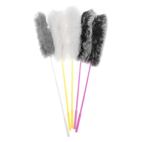 POPETPOP 5 Pcs String Plush Cat Teaser Toy, Plush Cat Wand Toys, Interactive Kitten Training Toys, Funny Stick Teaser for Cat Kitten Workout Toys (Random Color) Cover