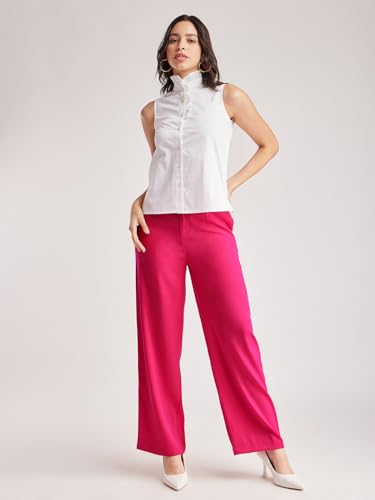 Image of FableStreet Women's Formal Trousers | High-Rise Pleated Wide-Leg Design | Solid Pattern with Plain Weave | Comfortable Office Wear for Business Meetings & Formal Events