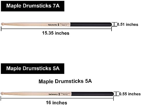 Vaisoeny Drum Sticks with Non-slip Rubber handle,7A Drum Sticks for Adults,12 Pairs Classic Maple Wood Drumsticks for Kids, Professional Musical Instrument Percussion Accessories 2 31fntPsfdML. AC