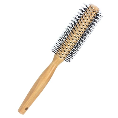 Round Curling Comb with Original Wooden Handle Made of Pure Beech Wood Gentle Nylon Brush for All Hair Styles Natural and Gentle Hair Brush for Blow Drying Short Hair Mens Beards and Bangs