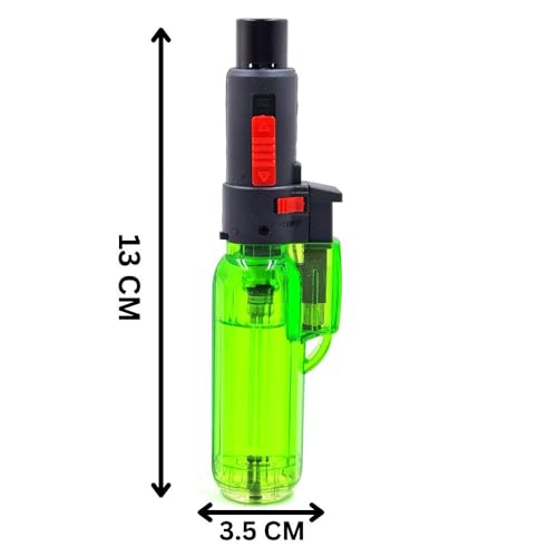 Image of Blow Torch Refillable Culinary Kitchen Gas Lighter, Safety Lock & Adjustable Two Flame System for Food Cooking /BBQ /Baking /Coal Burning /Camping (Green)
