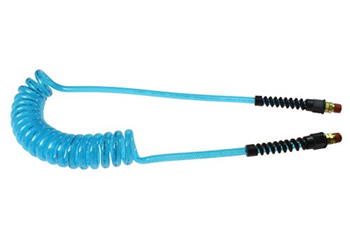 Coilhose Pneumatics PUE14-15B-T Flexeel Reinforced Polyurethane Coiled Air Hose, 1 4 ID, 15 Length with (2) 1 4 Reusable Strain Relief MPT Swivel Fittings, Transparent Blue