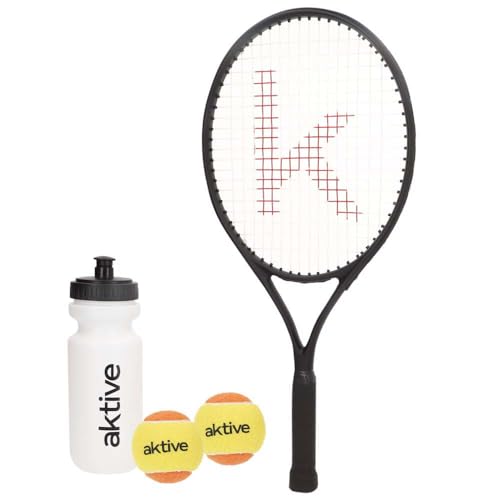 AKTIVE Kit Raqueta de Tenis Adulto iniciación, Pelotas y Botella, 27,5x63 cm, 230 Gramos, Muy Ligera y Resistente, De Aluminio, Incluye raquetero con asa Hombro, Deporte, para Principiantes (54198)