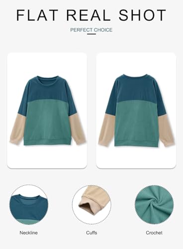 KISSMODA Women's Casual Long Sleeve Sweatshirt Color Block/Solid Crewneck Corduroy Pullover Cute Tops