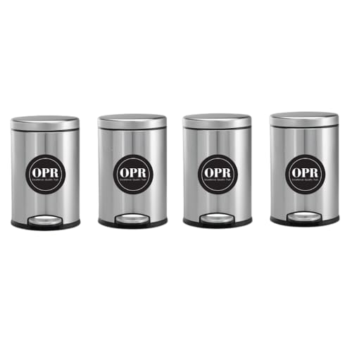 Image of OPR Stainless Steel Plain Pedal Bin With Plastic Bucket And Lid - Pack of 4 (7 Litre (8x12 Inch))