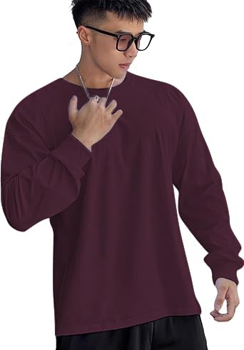 Image of CHKOKKO Men's Polyester Oversized Fit Oversized Solid Round Neck Full Sleeve Tshirts
