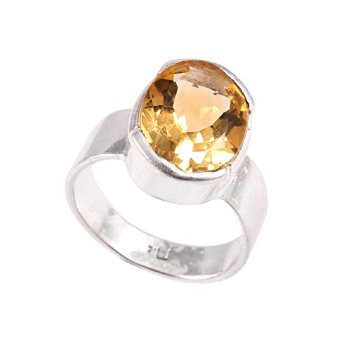 Bague citrine semi-précieuse ovale bague fiançailles argent 925 femme