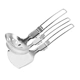 UPKOCH 3 Piezas Juego de vajilla Libre Accesorios para Acampar espátula Plegable Vigera Inoxidable Espumadera de Cocina Plegable Acero Inoxidable 304 Plata