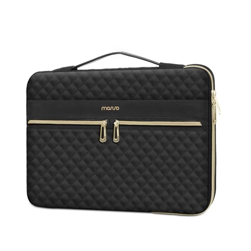 MOSISO 360 Funda Portátil Compatible con MacBook Air/Pro, Notebook de 13-13,3 Pulgadas, Compatible con Pro 14 M3 2024-2021, Bolso Plaza Edredón Abra Lado con 3 Bolsillos&Asa&Cinta, Negro