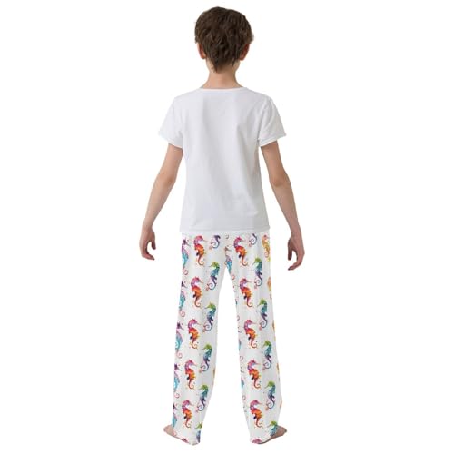 Watercolor Rainbow Seahorses Pajamas Bottoms with Pockets Comfy Pjs Sleepwear Elastic Waistband Pajamas Pants Lounge Pants for 6-14 Years3