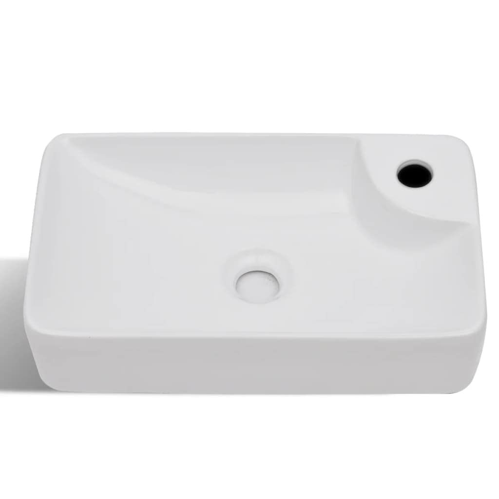 Ceramiczna umywalka biała z otworem na kran | Powierzchnia o wysokim połysku, nowoczesne wzornictwo, łatwy do czyszczenia, otwór odpływowy 4,5 cm