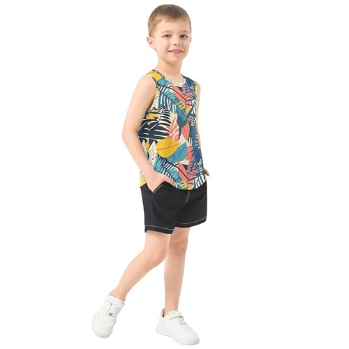 Boys Tank Top Shirts Jungle Colors Tropical Leaf Sleeveless T-Shirts Crew Neck for Kids Clothing Children4