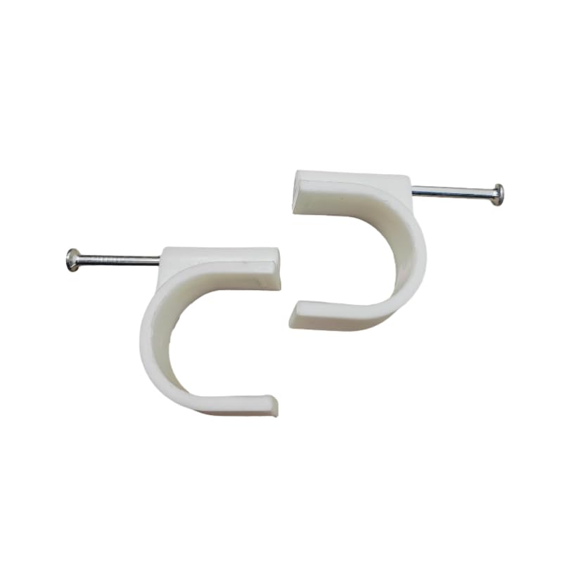 25mm Cable Clips, White Plastic C-Type Wire Holders with Nail, Pack of 50-image-36