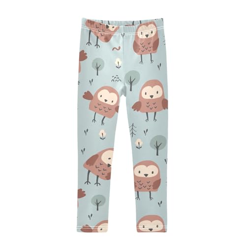 Cute Owl Girls Leggings,Workout Leggings for Girls Toddler Athletic Legging Size for 3-10T