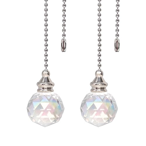 Image of Ceiling Fan Pull Chain, 2pcs AB Coat 30mm Crystal Prism Ball Fan Pull Chain, Fan Pulls Set with Connector Ceiling Fan Pull Chain Ornaments Lighting Accessories