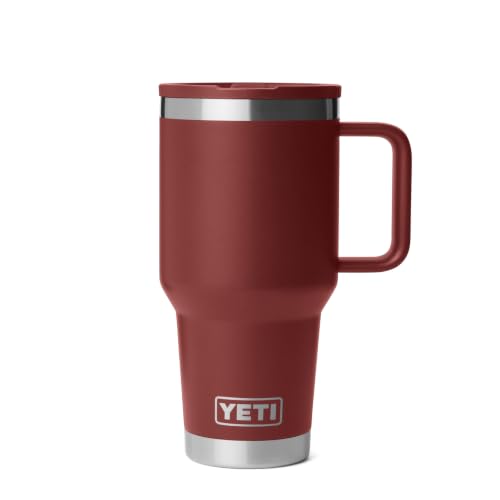 YETI Rambler 30 oz Travel Mug with Flip Straw Lid – Stainless Steel, Vacuum Insulated, Leakproof, Cup Holder Friendly, Stag Red