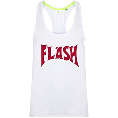URBAN SHAOLIN Men's Flash Gorden (Freddie Mercury) Inspired Sports Performance Vest Top, Medium, White with Red Trim Cover