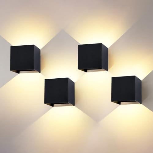 wisdom line Aplique Pared LED Exterior Interior IP65, 3000K Luz Cálida, G9 Reemplazable, Moderno, de Aluminio, Ángulo Ajustable 120°-4 Piezas Negro
