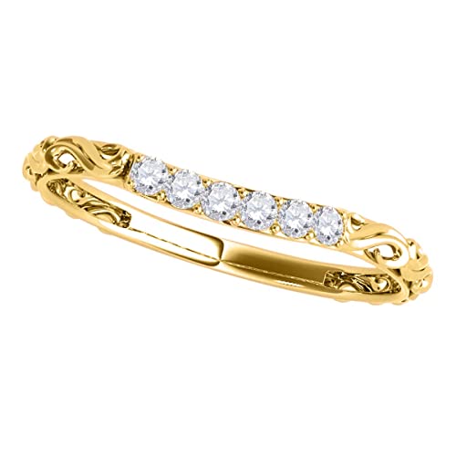 MauliJewels 0.10 Carat Diamond Curved Prong Setting Wedding Band in 14K Solid Gold