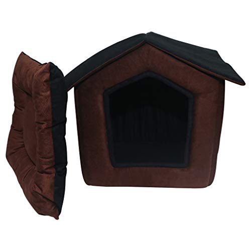 Image of Mellifluous Toy Breed Dogs and Cat Foldable House /Hut Length 45 cm Width 48 cm Height 53 cm (M, Brown-Black)