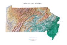 Pennsylvania & New Jersey Topographic Wall Map by Raven Maps, Laminated Print